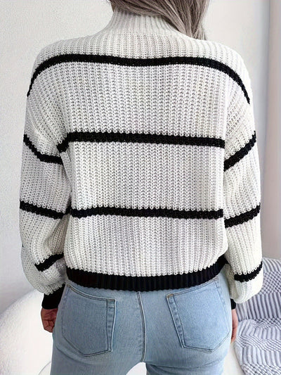 Women's Striped Wool Turtleneck Casual Knit Sweater | Perfect for Autumn/Winter