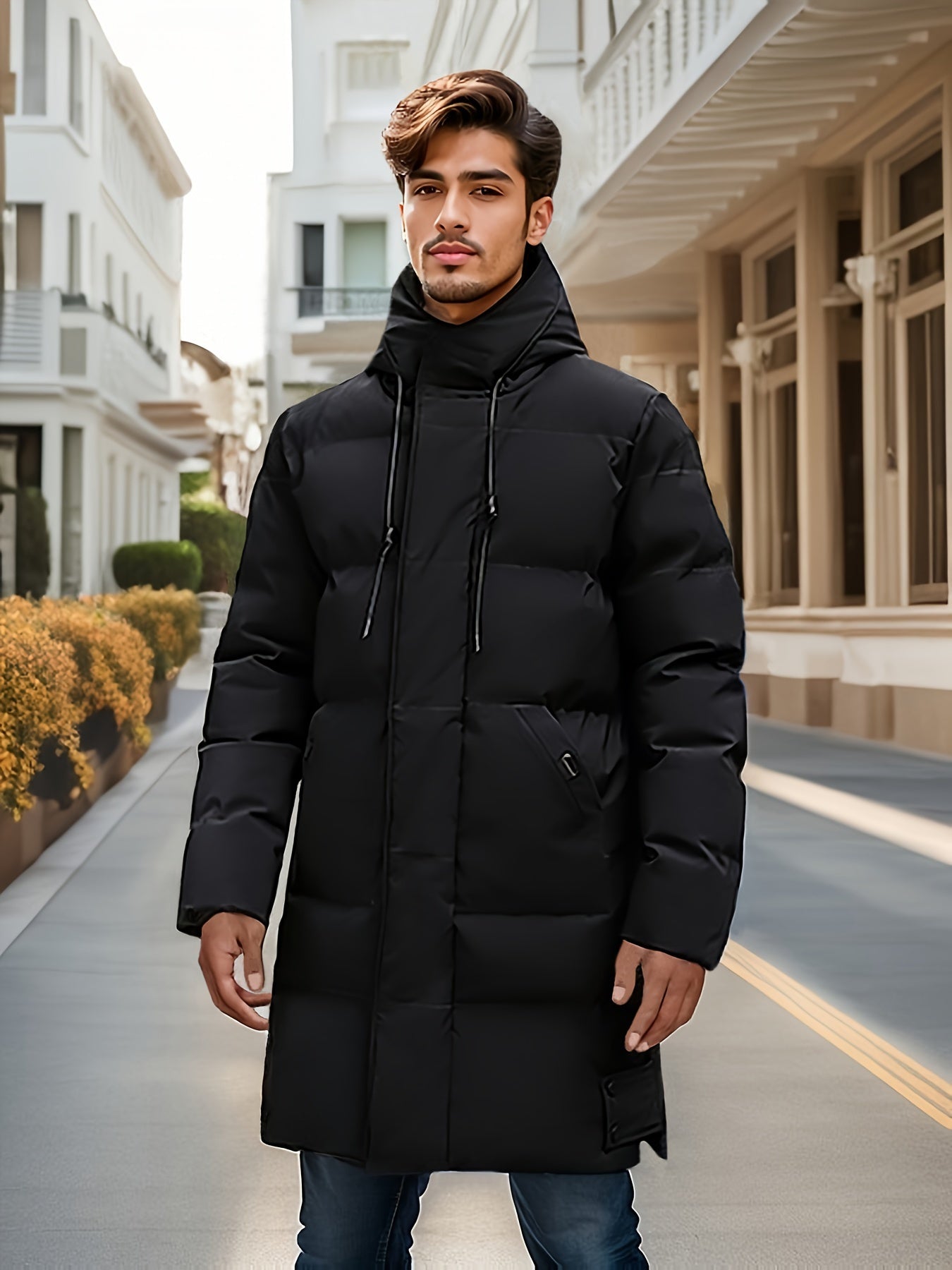 Casual Mid-Length Hooded Puffer Non-Stretch Zipper Placket Winter Jacket for Men | Ideal for Winter