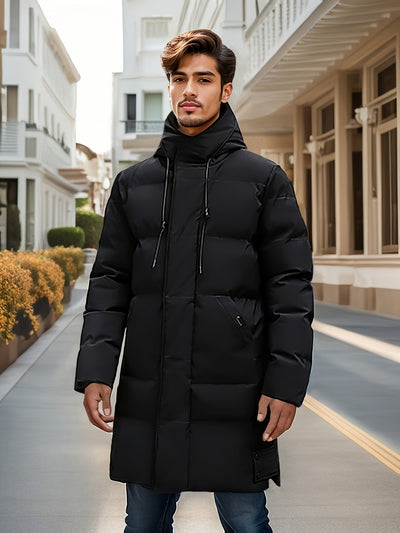 Casual Mid-Length Hooded Puffer Non-Stretch Zipper Placket Winter Jacket for Men | Ideal for Winter