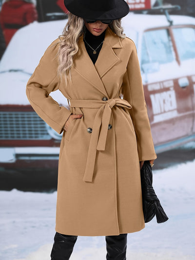 Women’s Chic Double-Breasted Wool Trench Coat with Belt | Ideal for Winter And Fall