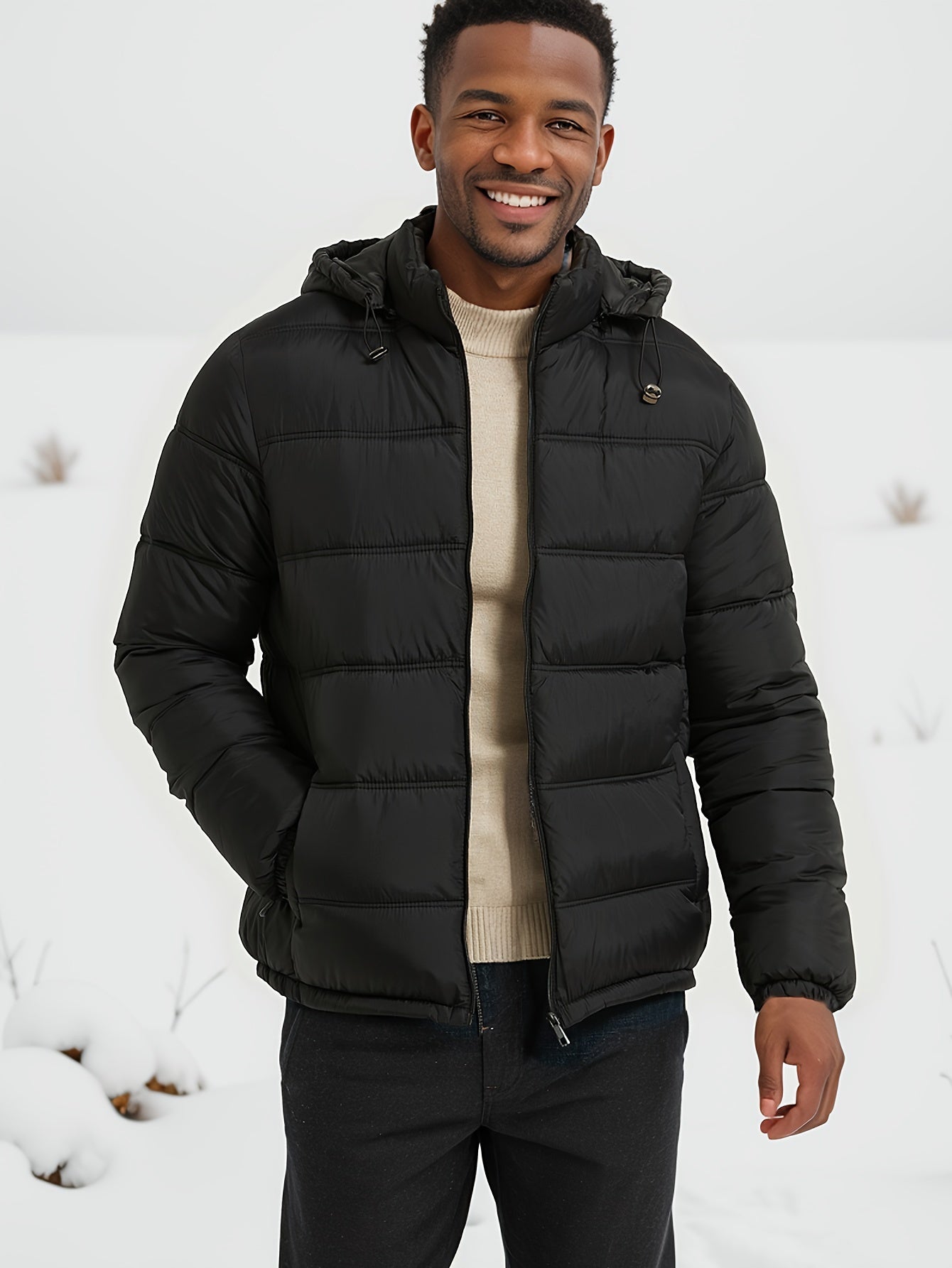 Men's Stylish Smooth Puffer Winter Jacket in Solid Design | Ideal for Winter