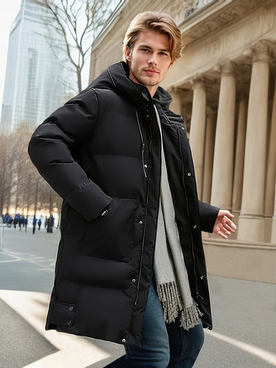 Men's Casual Black Cotton Hooded Winter Puffer Coat | Ideal for Winter