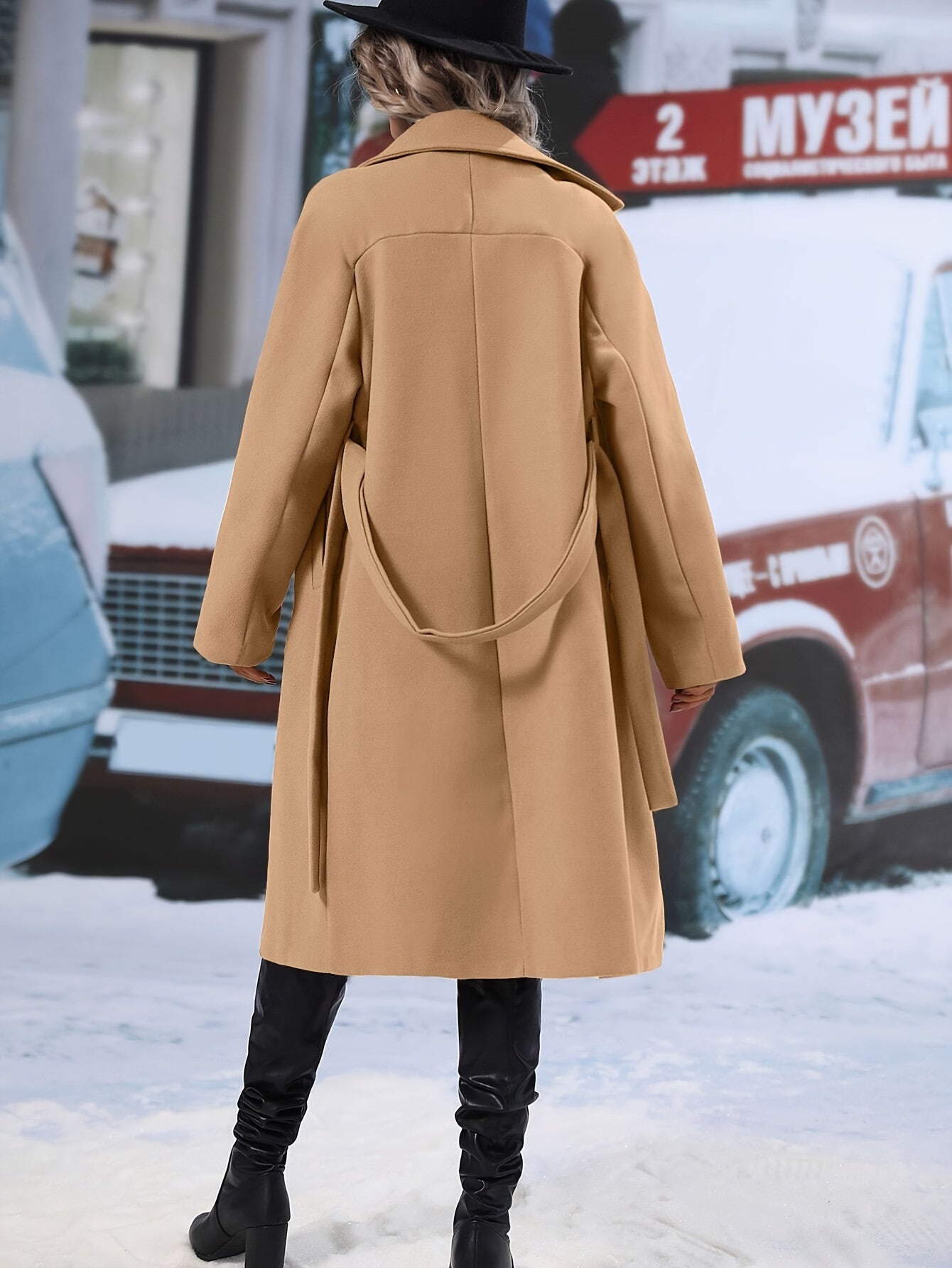 Women’s Chic Double-Breasted Wool Trench Coat with Belt | Ideal for Winter And Fall