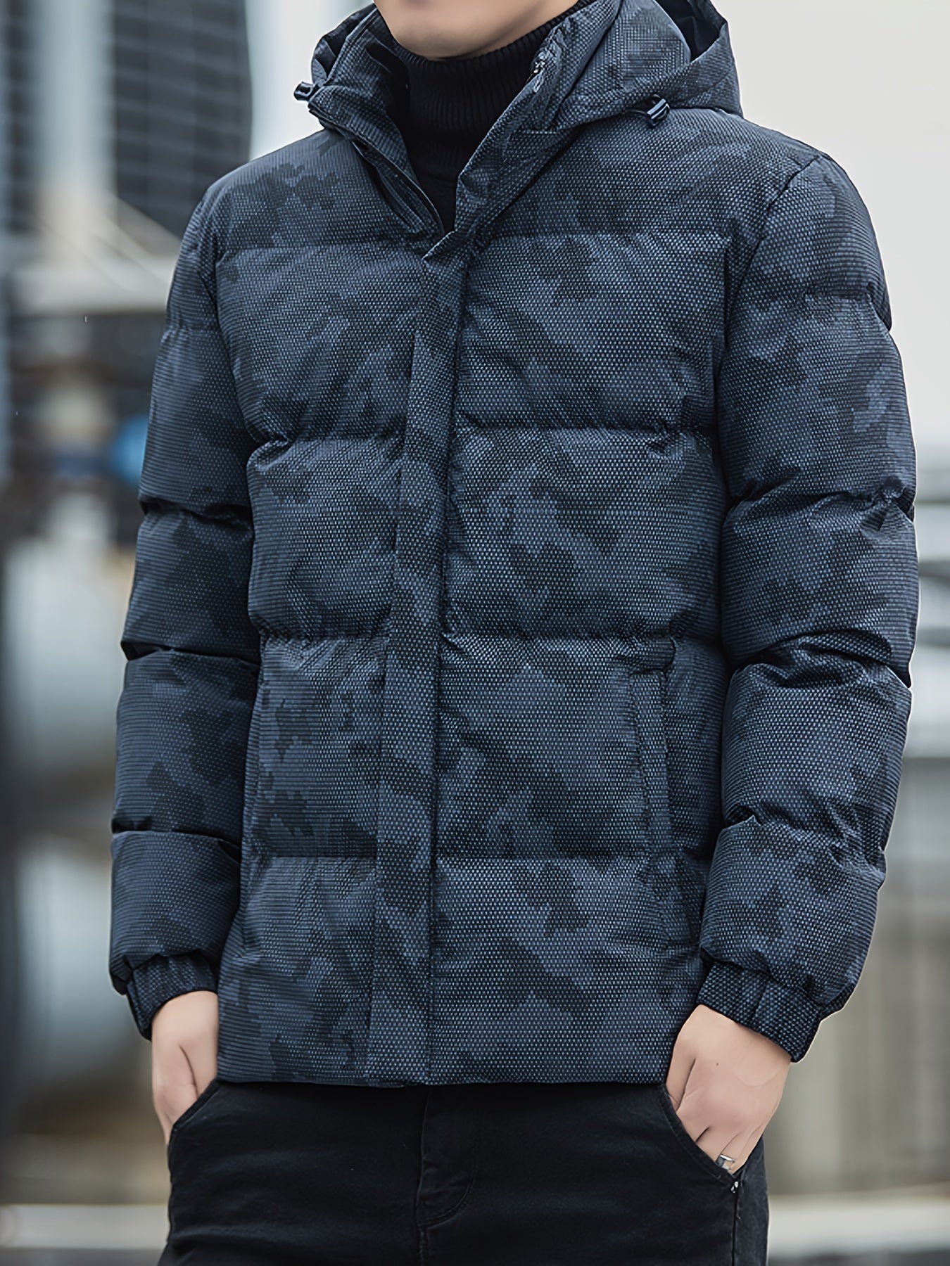 Men's Casual Padded Winter Jacket with Zip-Up and Hood | Ideal for Winter