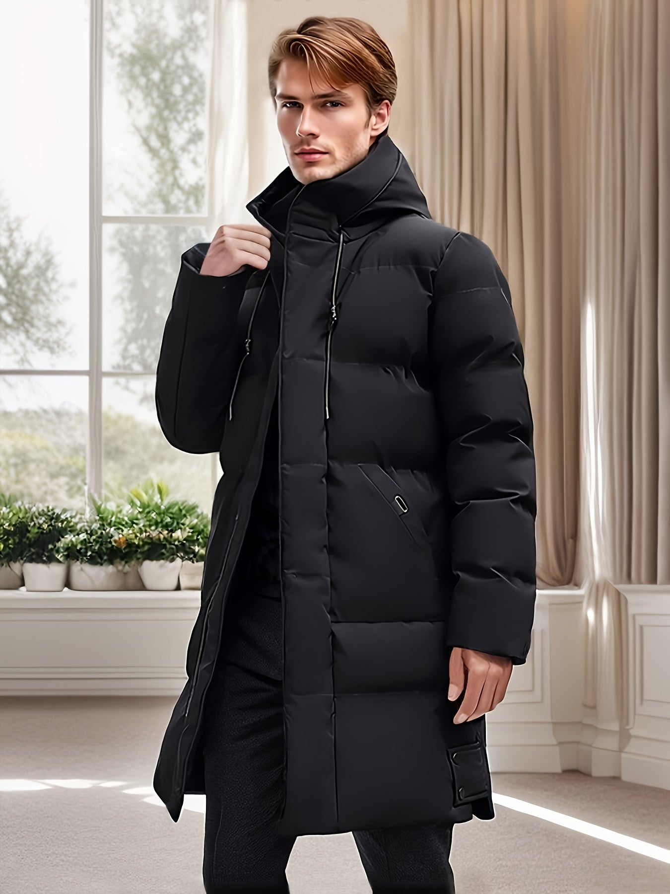 Casual Mid-Length Hooded Puffer Non-Stretch Zipper Placket Winter Jacket for Men | Ideal for Winter