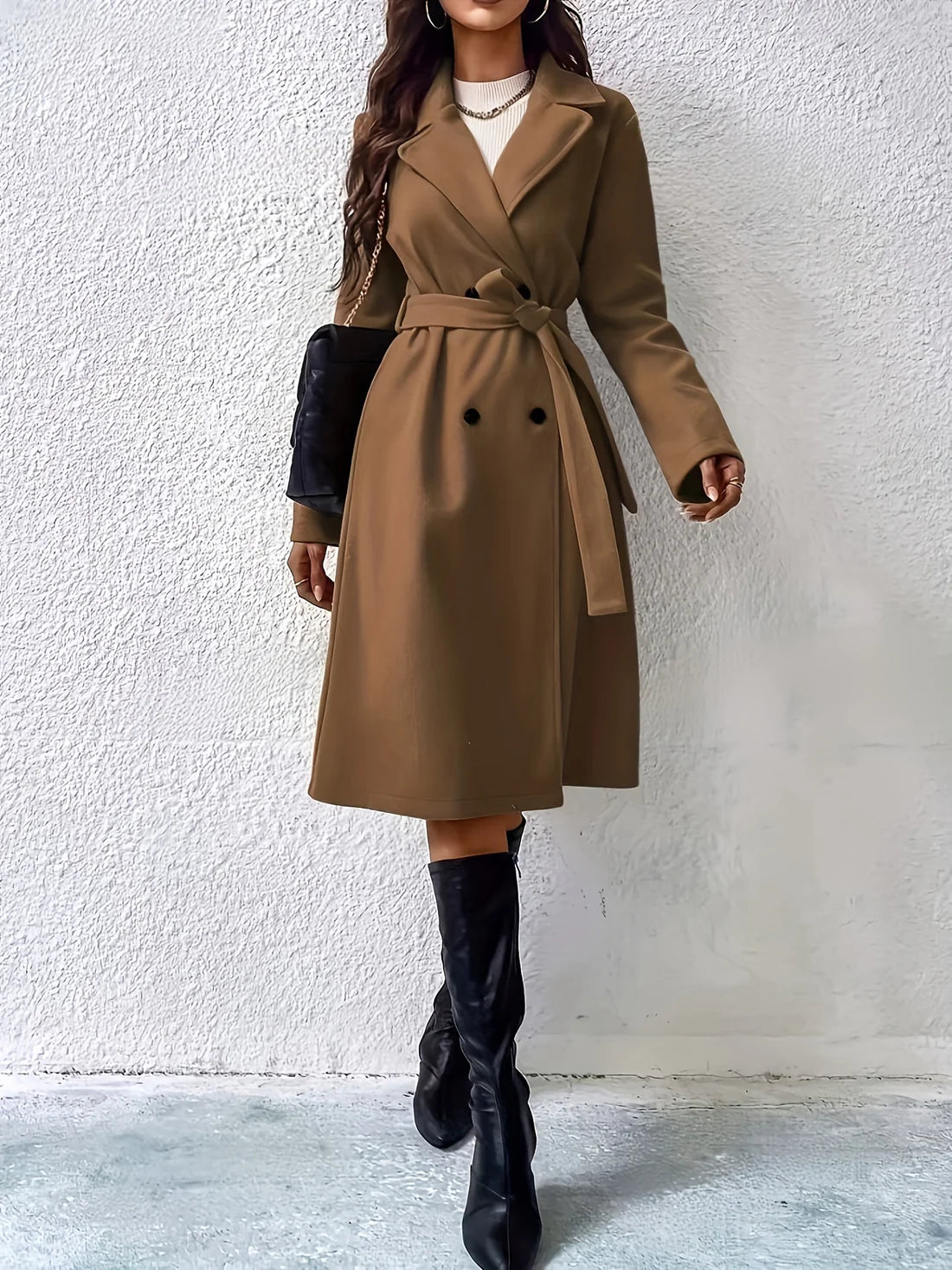 Women’s Elegant Belted Trench Coat with Long Sleeves | Perfect for Winter and Fall